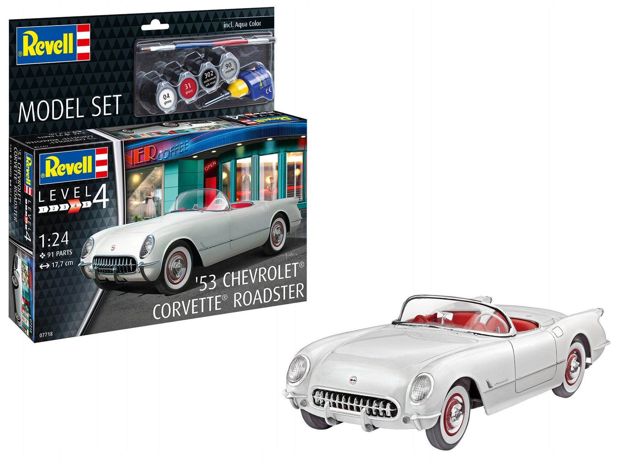 Revell Chevrolet Corvette Roadster 1953 modelio surinkimo rinkinys, dažai, klijai