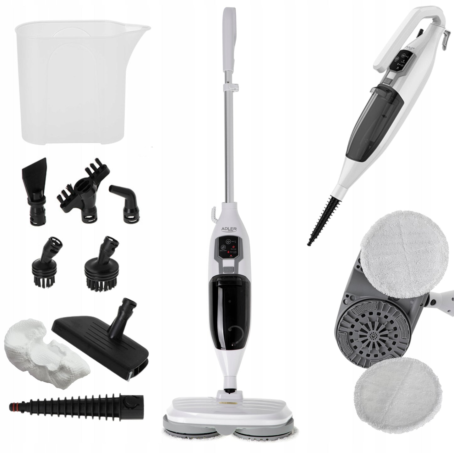 Besisukantis garų mopas 2in1, rankinis valytuvas, 8 antgaliai, Galia 1300W Adler AD 7052