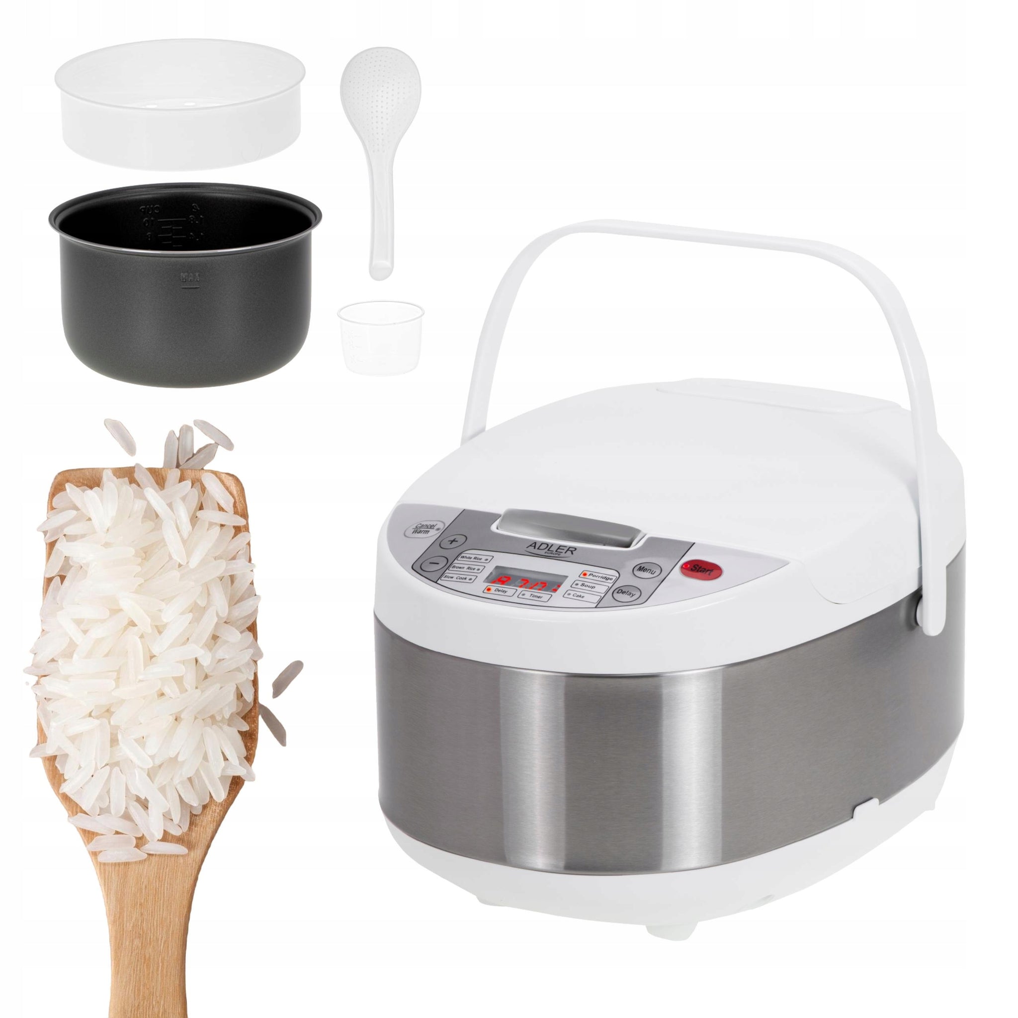 Daugiafunkcis puodas 6 viename 3,25 L ryžiams, tešlai, lėtaeigis puodas, ryžių viryklė, LED Adler AD6420