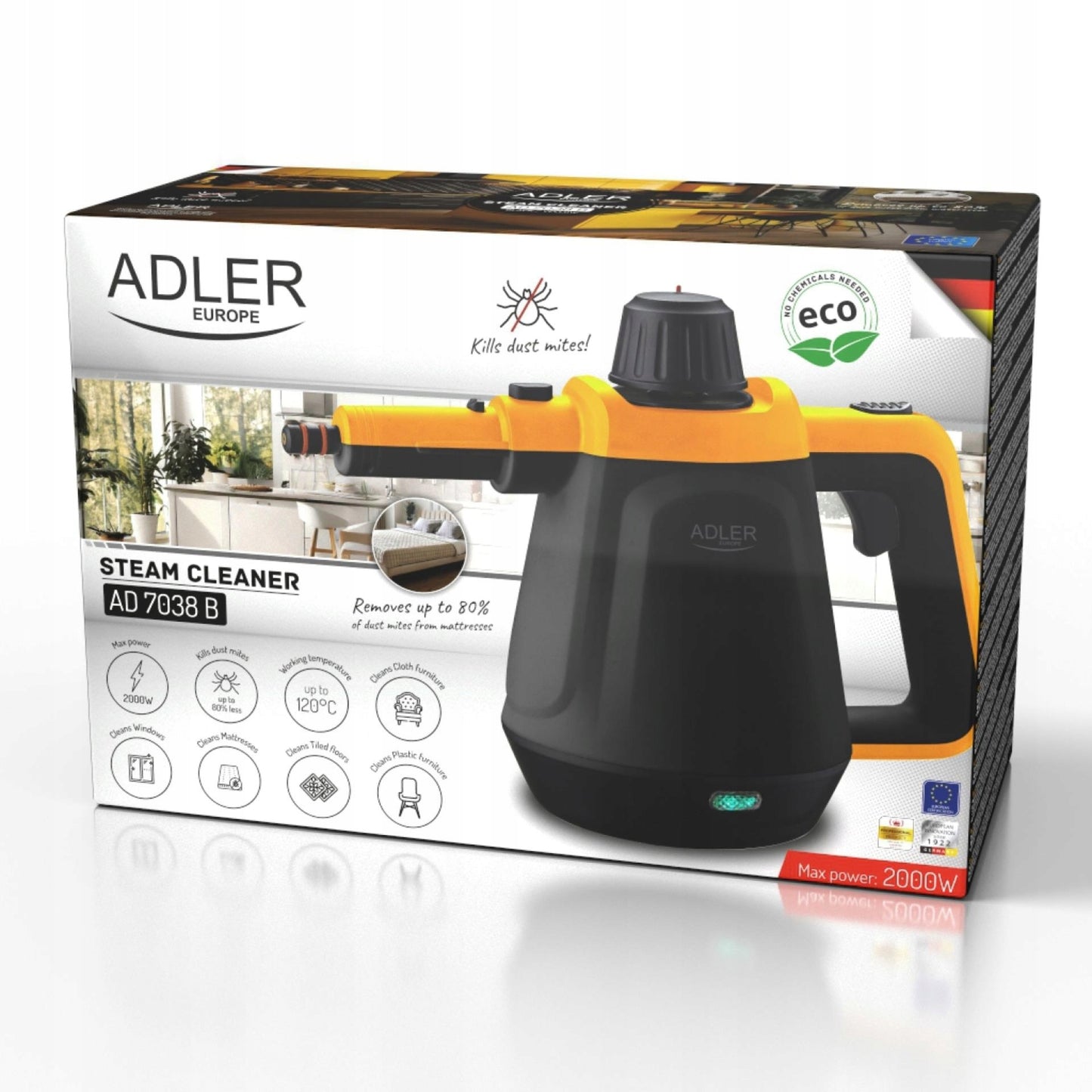 Garų valytuvas su prailginimu ir priedų rinkiniu Adler AD7038 BO