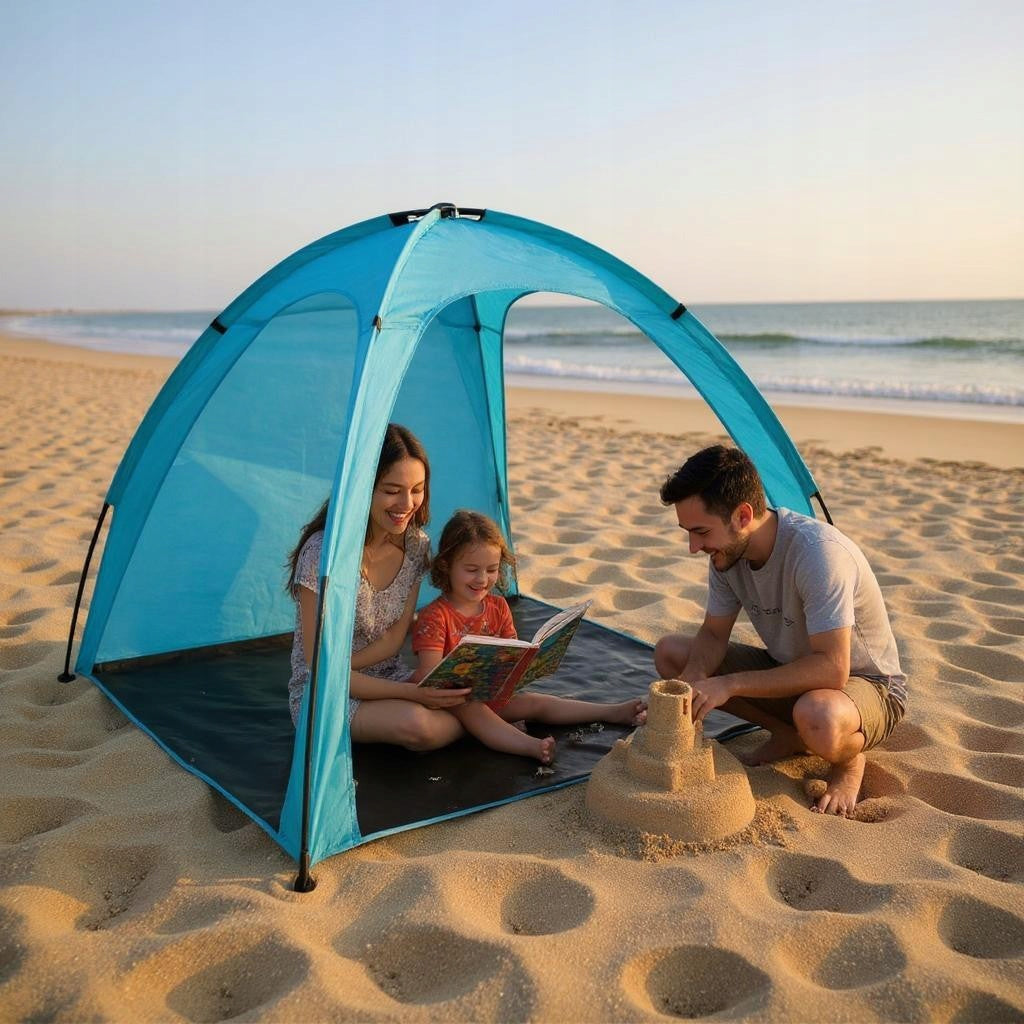 Paplūdimio palapinė nuo saulės, kelioninė, su dėklu, vėjalentė, paplūdimiui, sodui