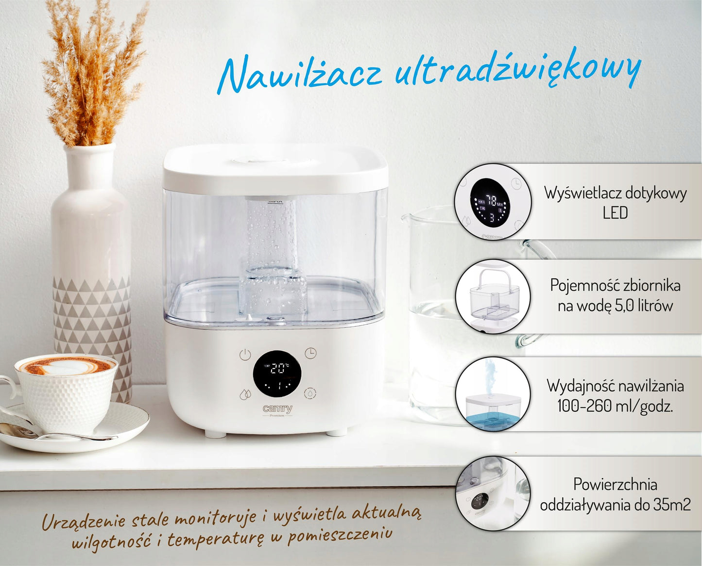 Ultragarsinis oro drėkintuvas su kvapų difuzoriumi, aromaterapija Camry