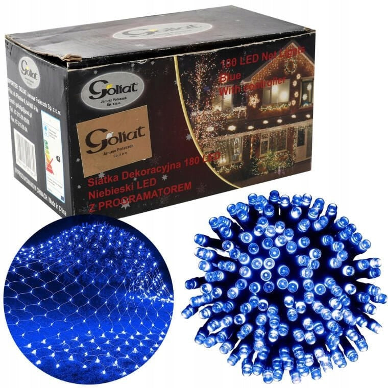 Mėlyna šviečianti tinklinė užuolaida-girlianda, 180 LED, Kalėdinė girlianda