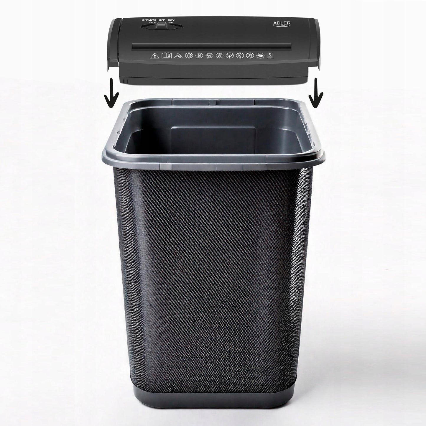 Biuro dokumentų smulkintuvas, tvirtinamas ant viršaus, popieriui, saugumo lygis P1