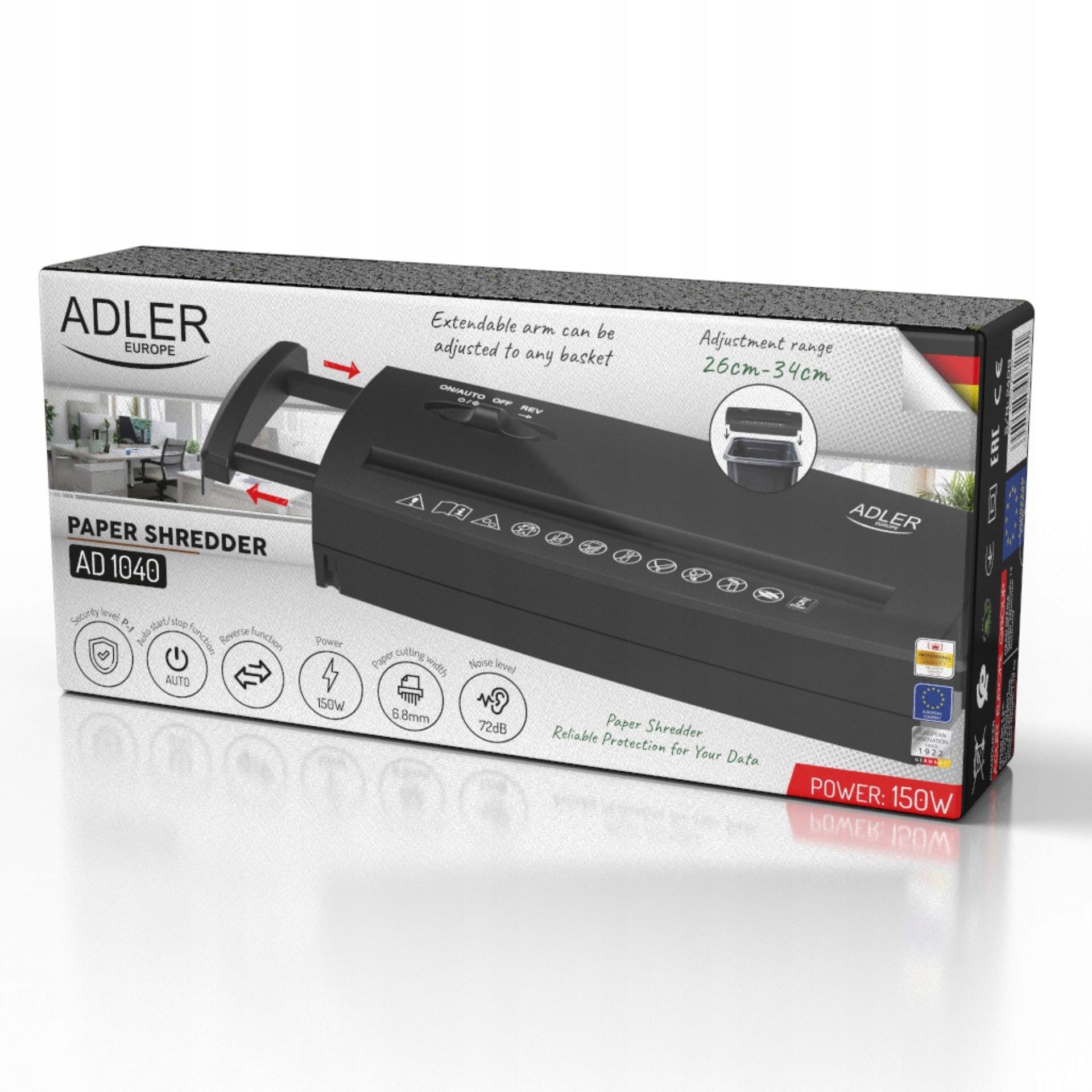 Biuro dokumentų smulkintuvas, tvirtinamas ant viršaus, popieriui, saugumo lygis P1