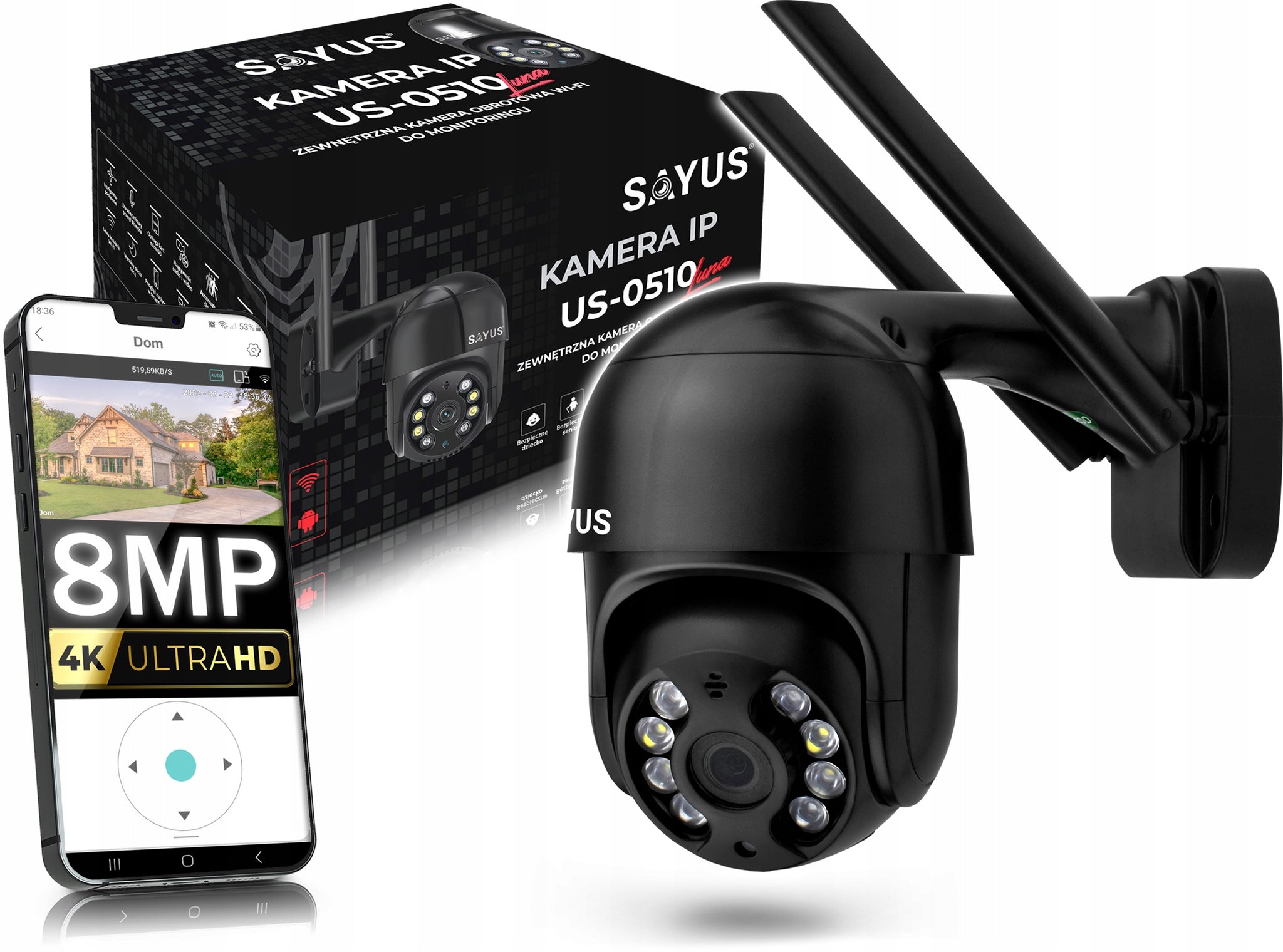 Sukama lauko kamera 8MP IP WiFi 4K ULTRA HD su priartinimu (zoom) ir judesio aptikimu 8MPx