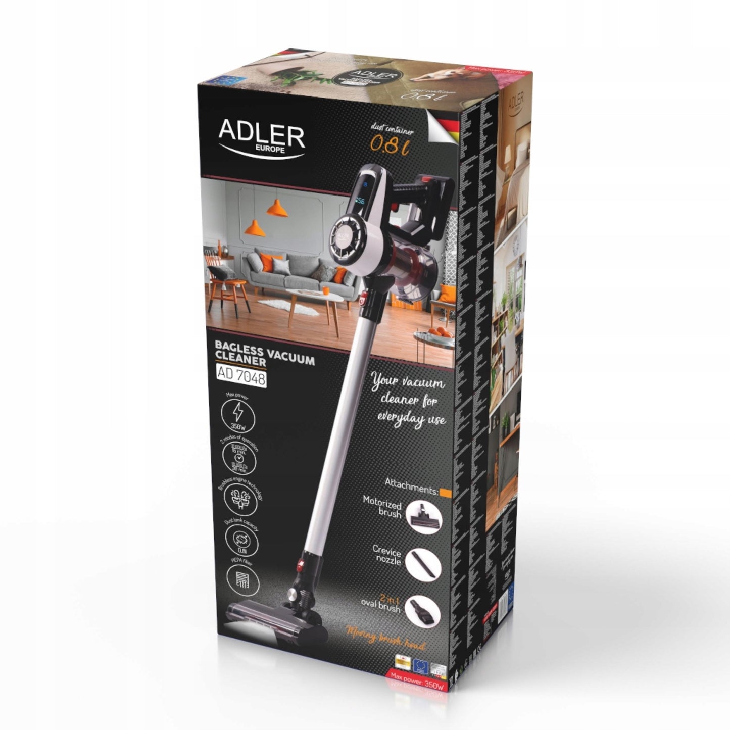 Belaidis vertikalus rankinis dulkių siurblys 3in1, be maišelio, su elektriniu šepečiu, 350W