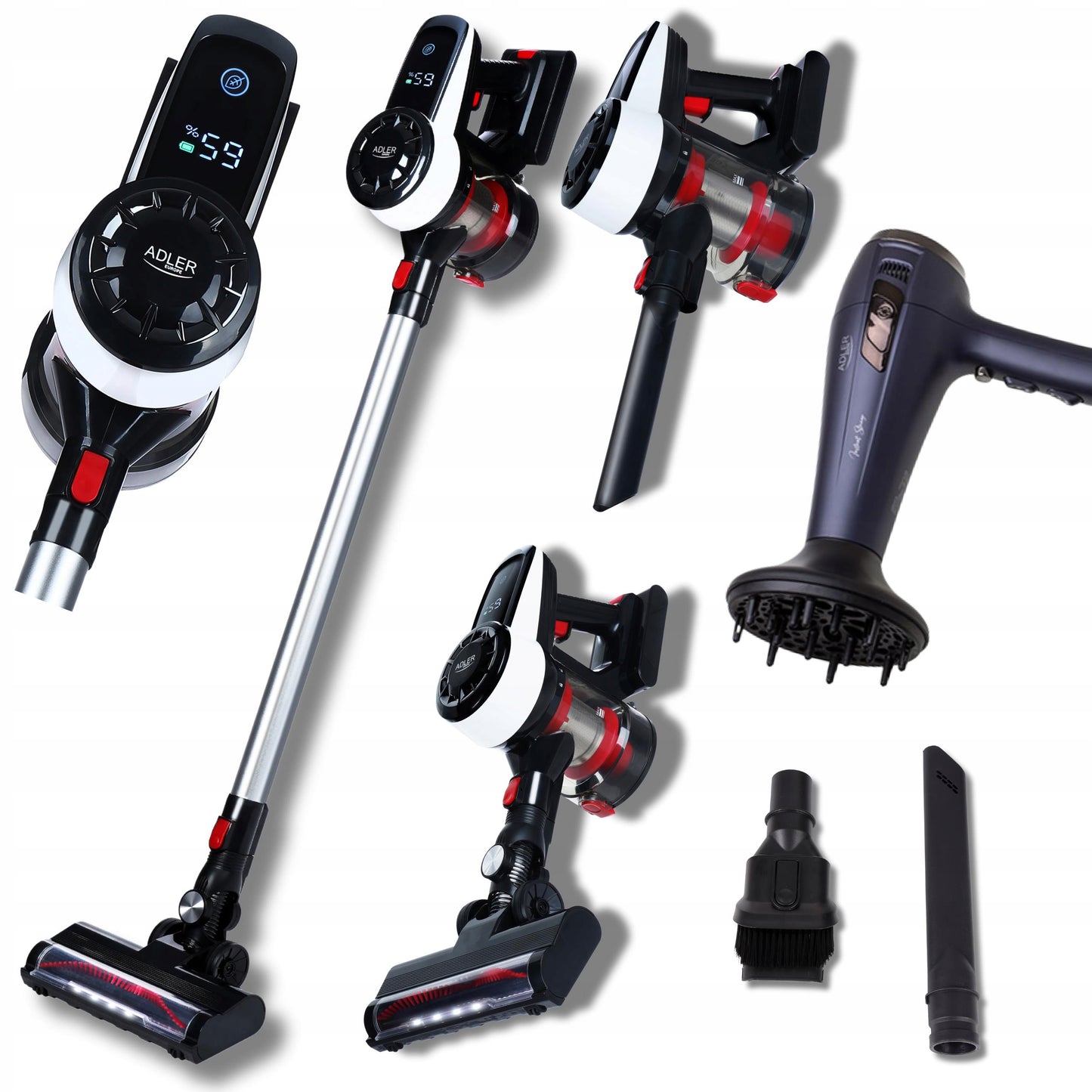 Belaidis vertikalus rankinis dulkių siurblys 3in1, be maišelio, su elektriniu šepečiu, 350W