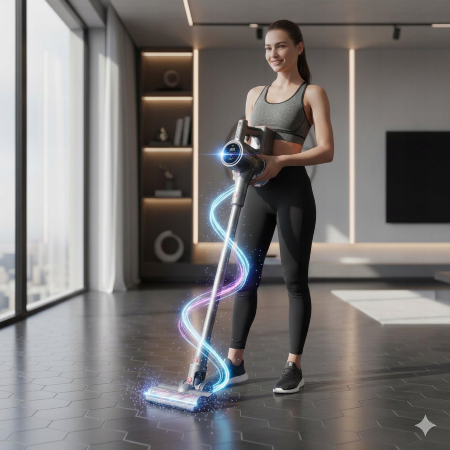 Belaidis vertikalus dulkių siurblys 31 kPa 400W HEPA elektrinis šepetys LED rankinis