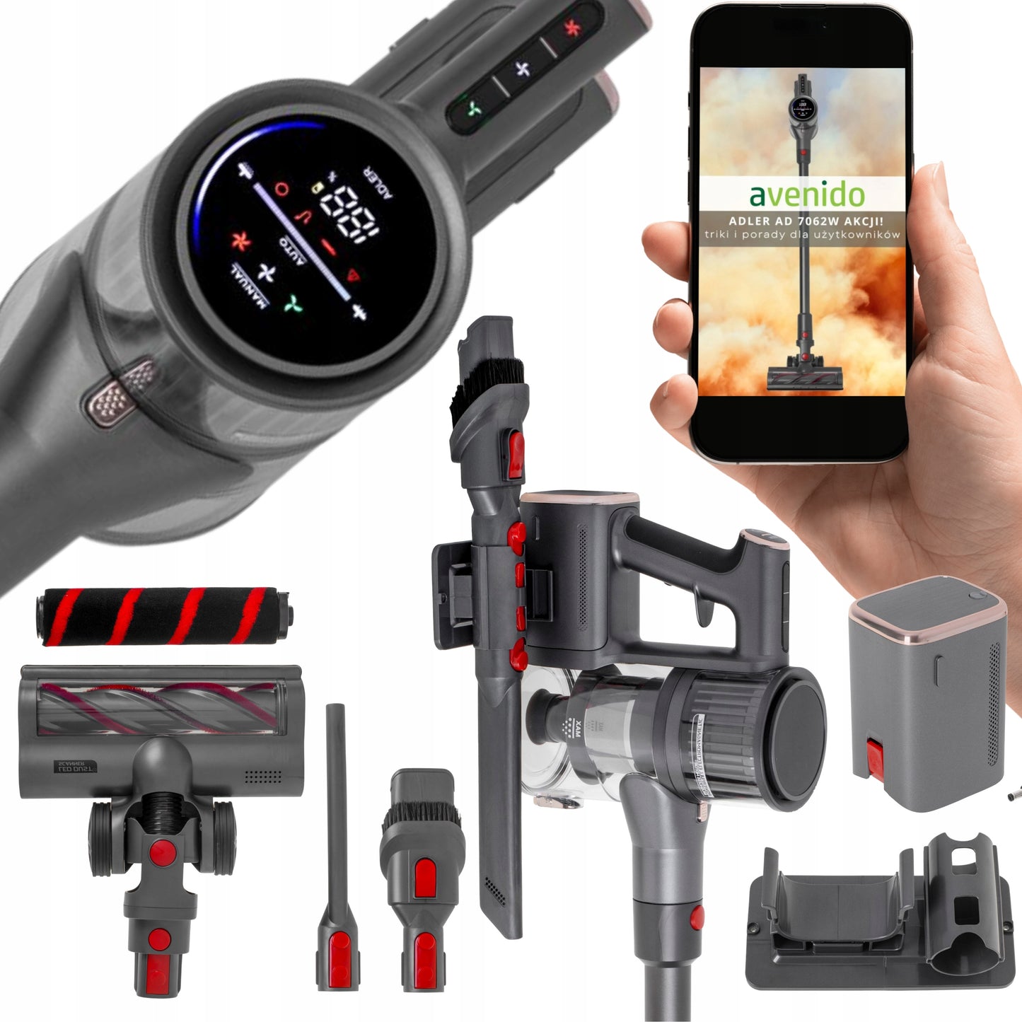 Belaidis vertikalus dulkių siurblys 31 kPa 400W HEPA elektrinis šepetys LED rankinis