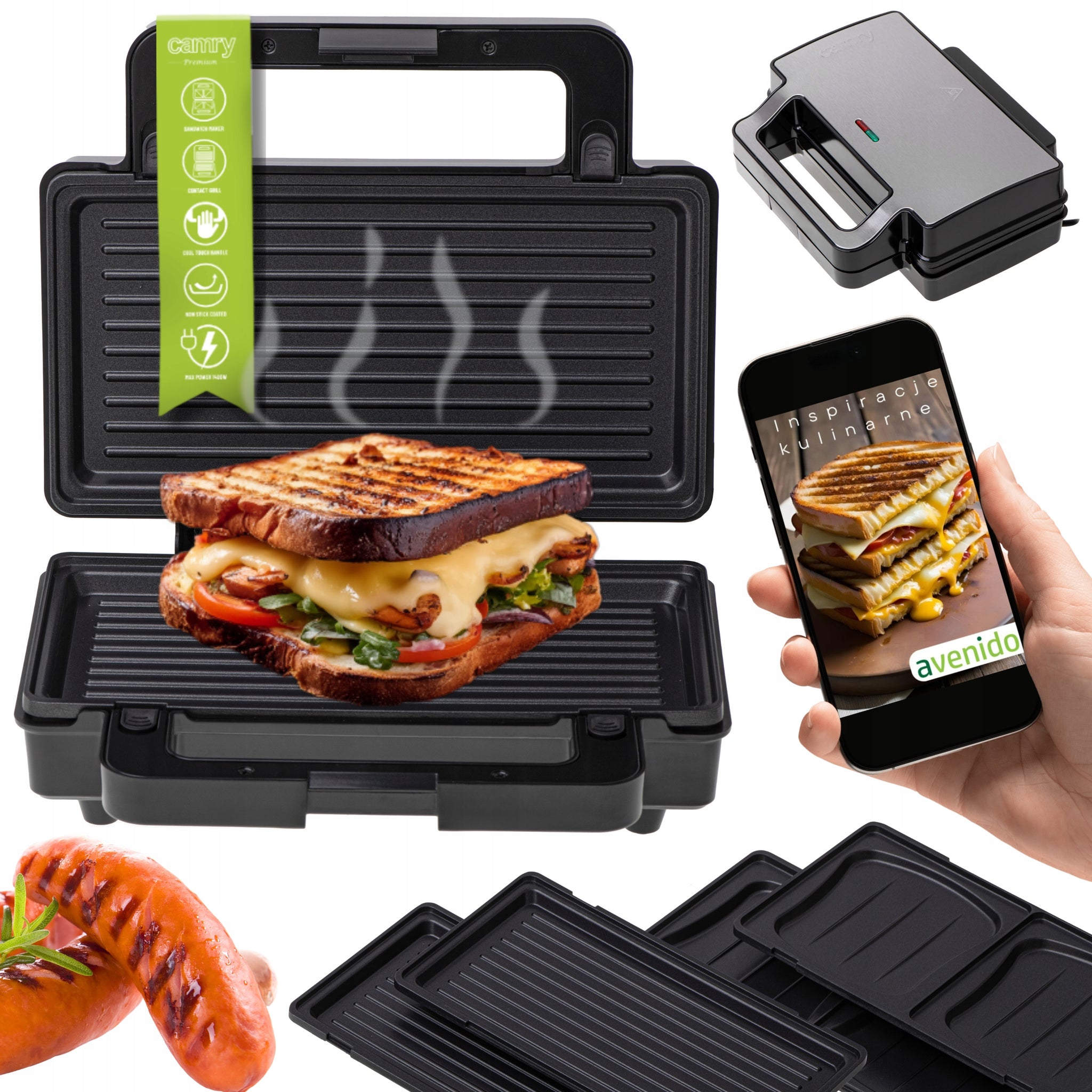 Sumuštinių keptuvas 2-in-1 PANINI Elektrinis grilis Tosteris 1400W NON-STICK