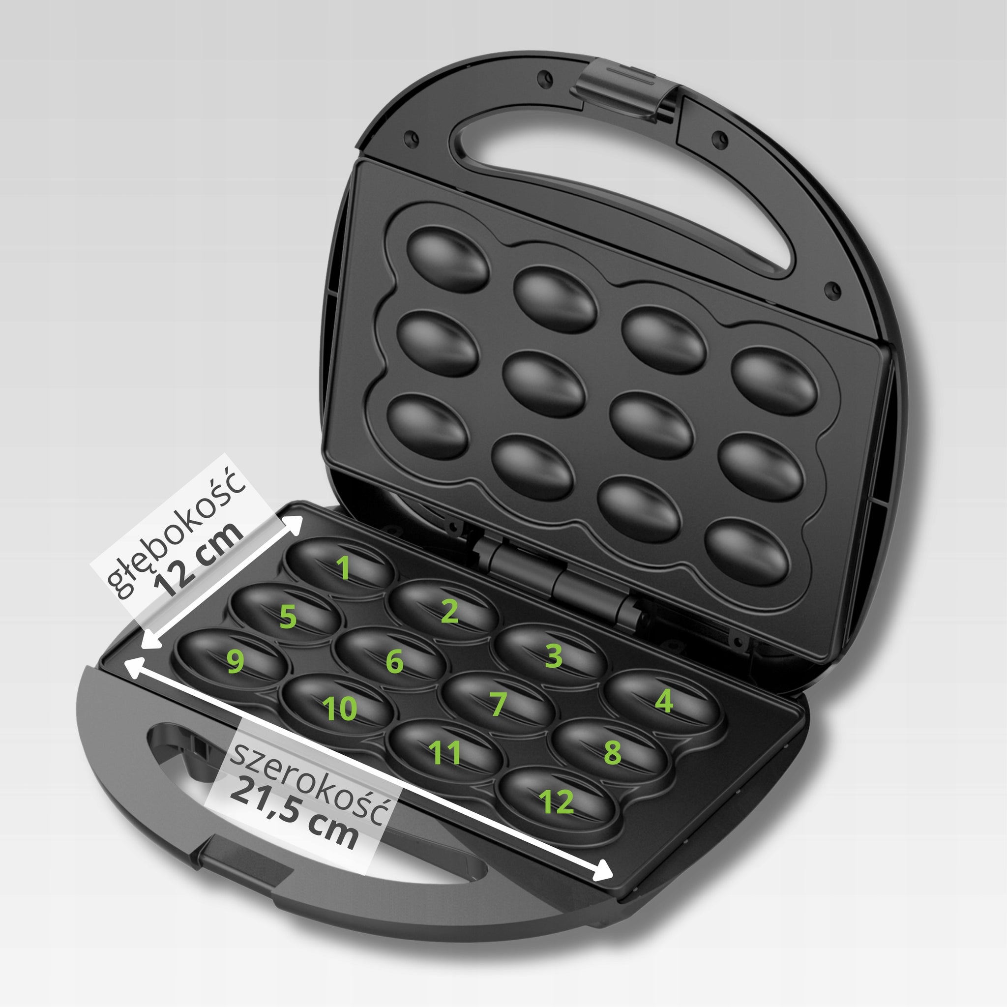 Kepimo aparatas "Riešutėliai" 12 vnt. formai, 1200W, neprideganti danga