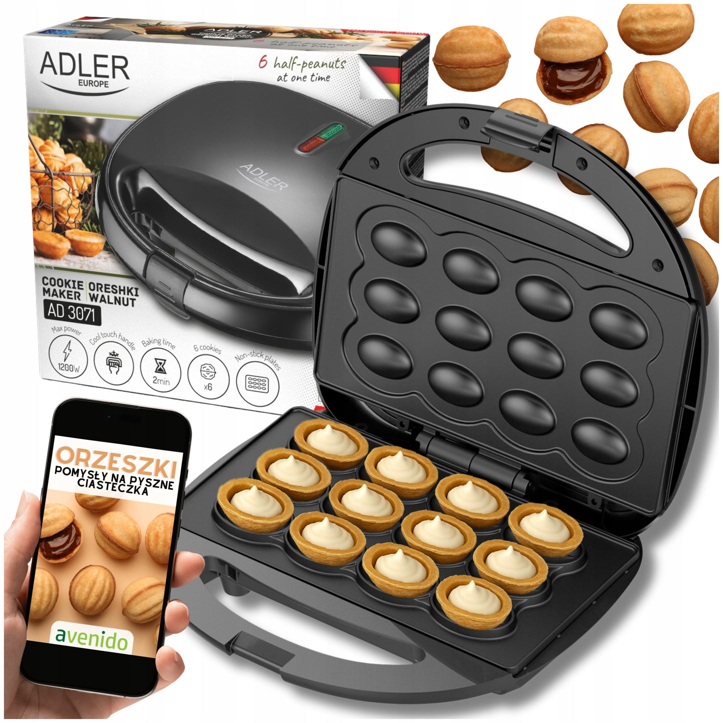 Kepimo aparatas "Riešutėliai" 12 vnt. formai, 1200W, neprideganti danga