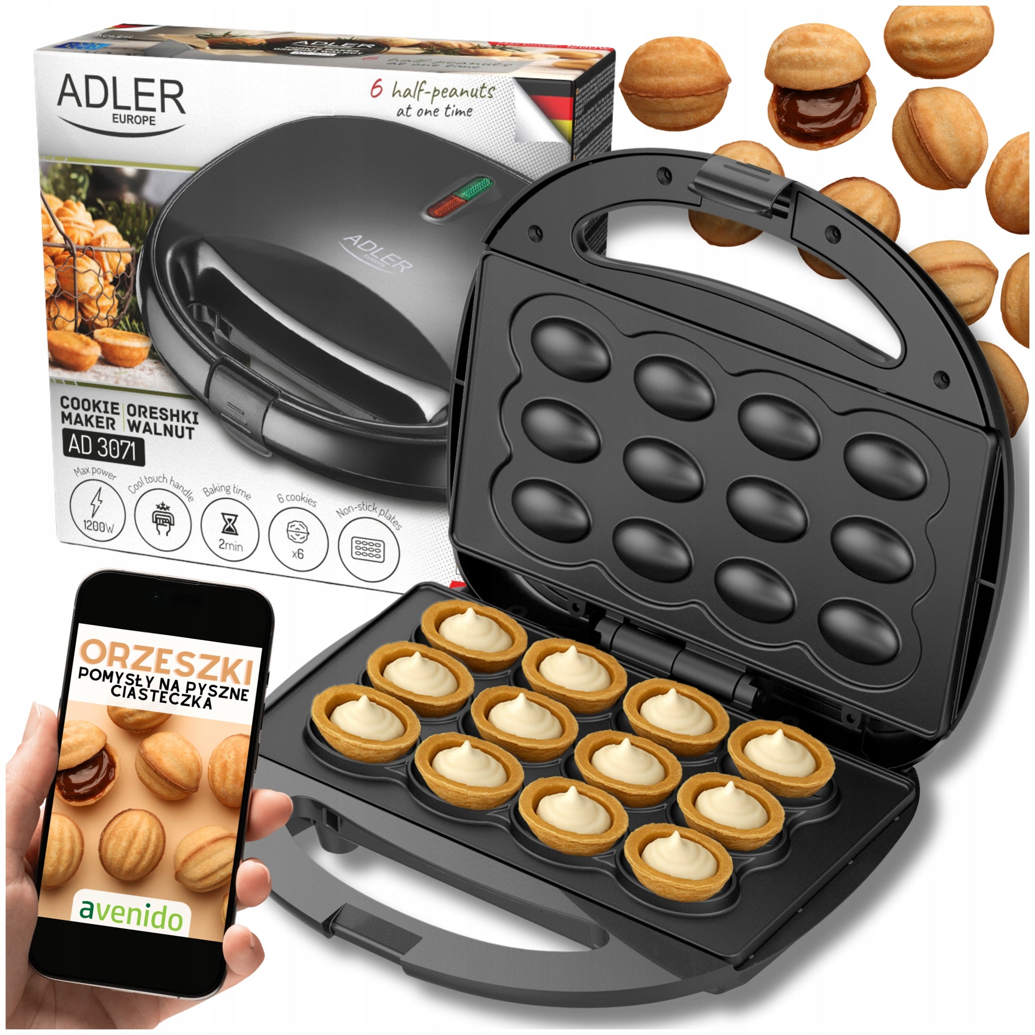 Kepimo aparatas "Riešutėliai" 12 vnt. formai, 1200W, neprideganti danga