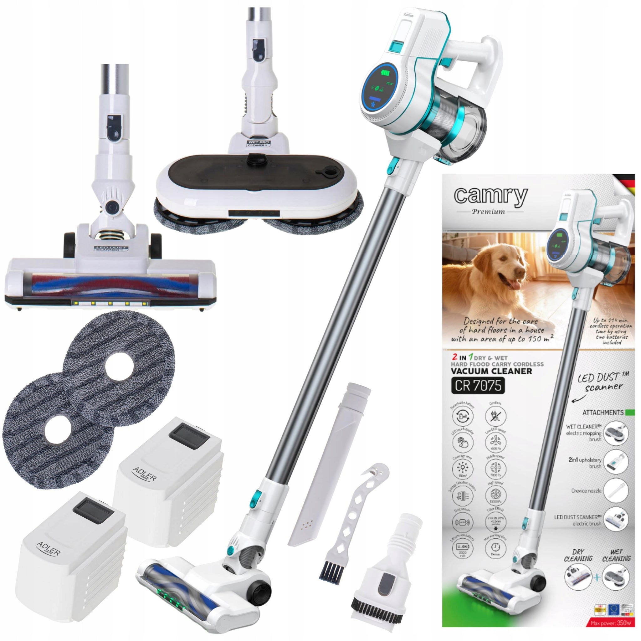 Belaidis dulkių siurblys su šluostymo funkcija 2-in-1 HEPA