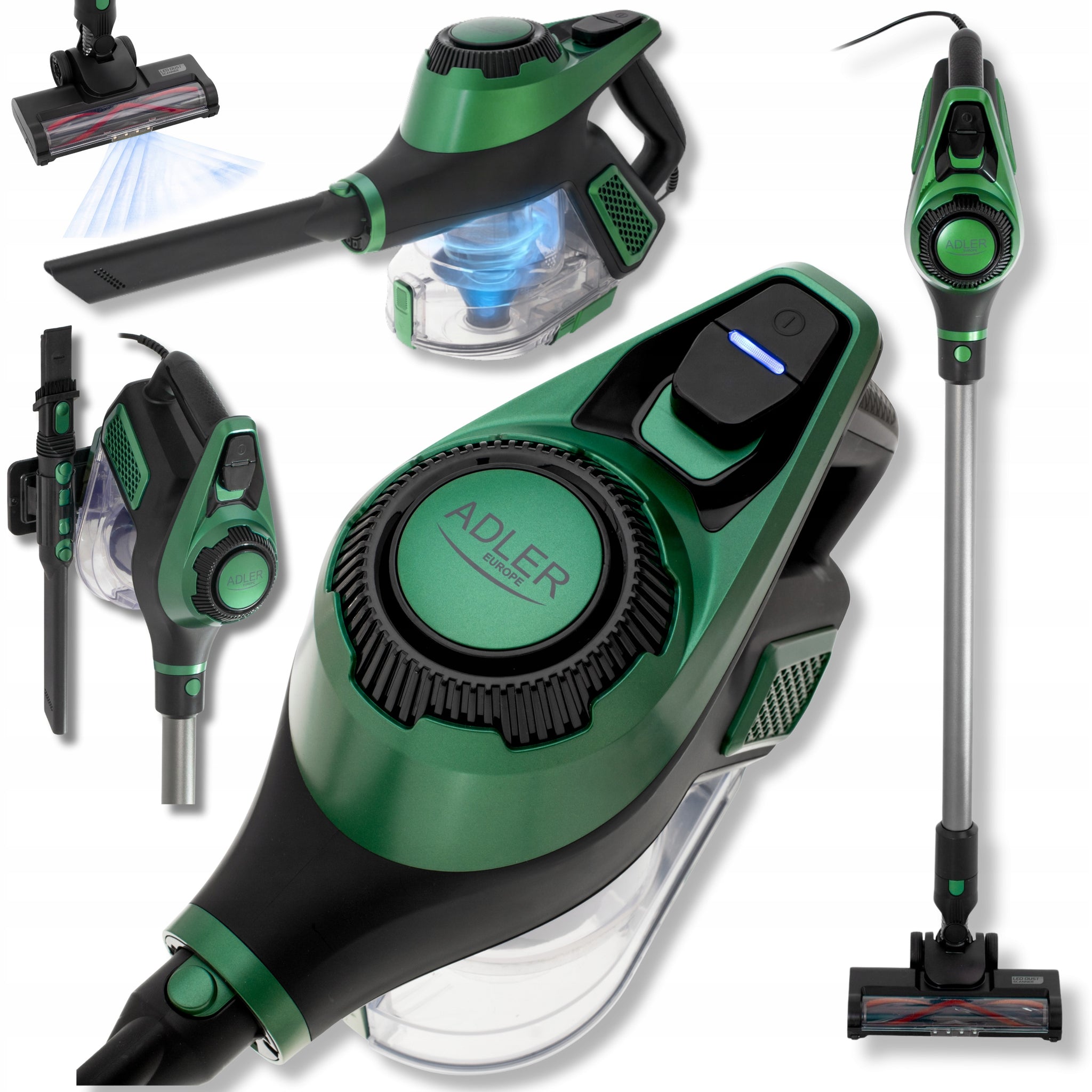 Vertikalus vielinis dulkių siurblys su turbos šepečiu LED 700W HEPA 13 Adler AD7083