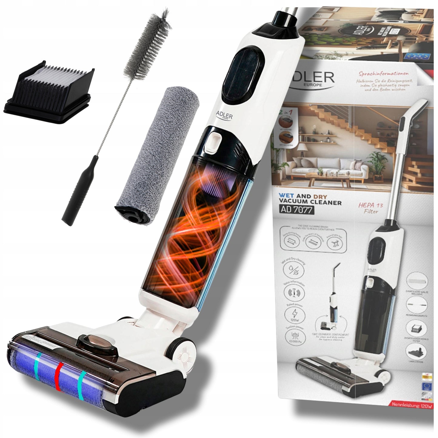 Belaidis dulkių siurblys, šluojantis, sausam ir šlapiam valymui, savaime išsivalantis