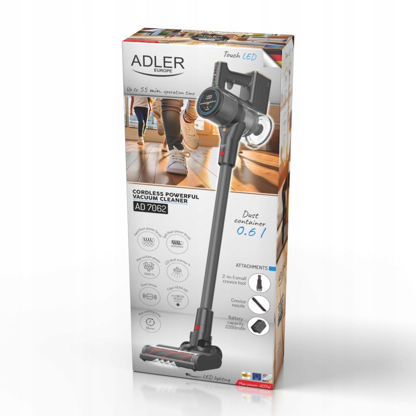 Belaidis vertikalus dulkių siurblys 400W 29,6V, be maišelio, su elektriniu šepečiu, lengvas