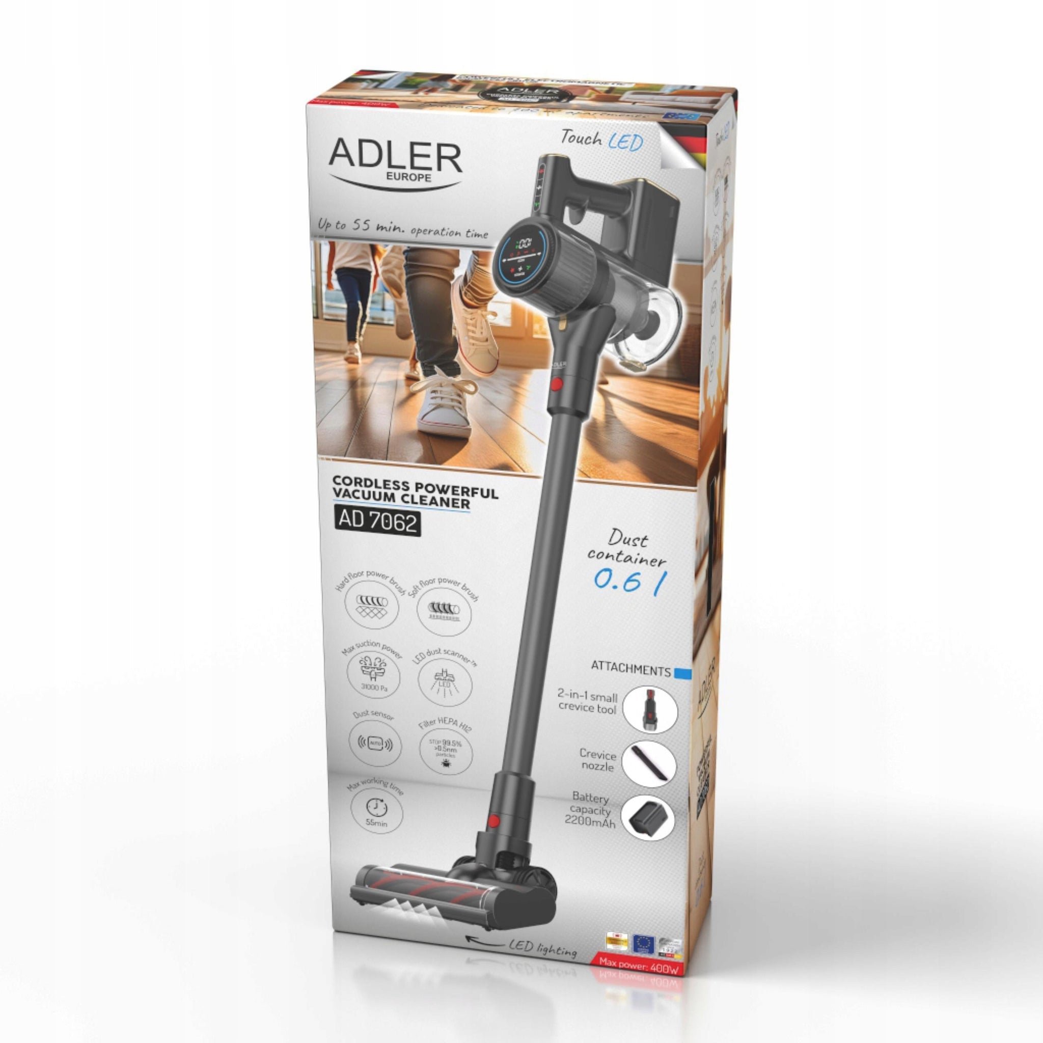 Belaidis vertikalus dulkių siurblys 400W 29,6V, be maišelio, su elektriniu šepečiu, lengvas