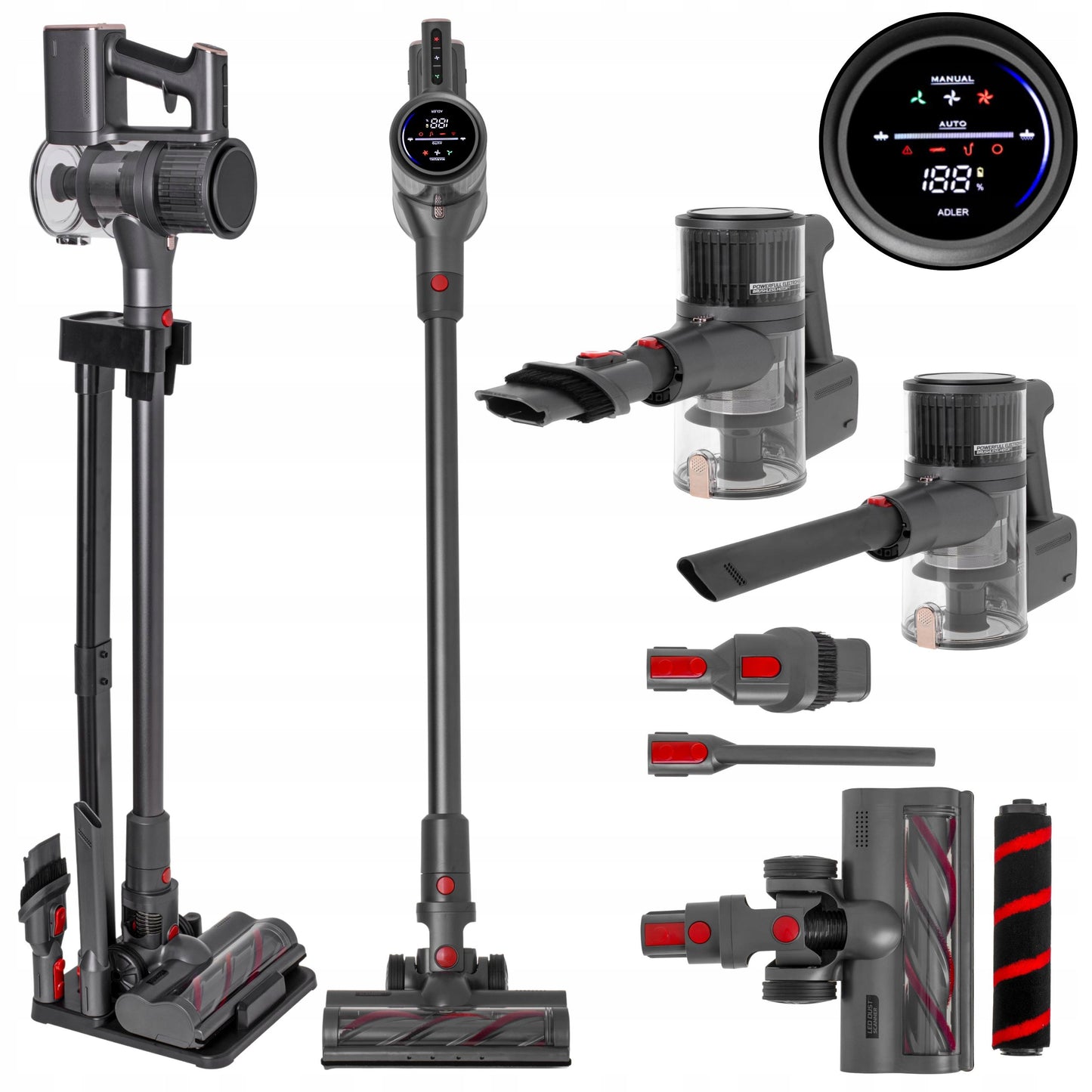 Belaidis vertikalus dulkių siurblys 400W 29,6V, be maišelio, su elektriniu šepečiu, lengvas