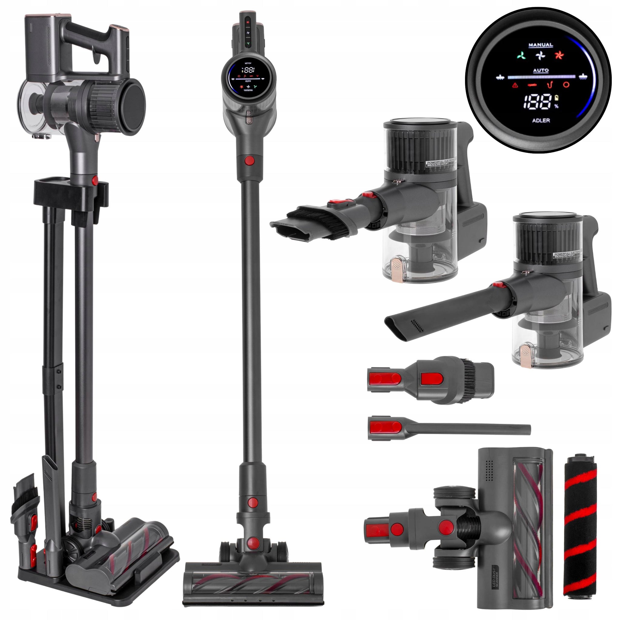 Belaidis vertikalus dulkių siurblys 400W 29,6V, be maišelio, su elektriniu šepečiu, lengvas