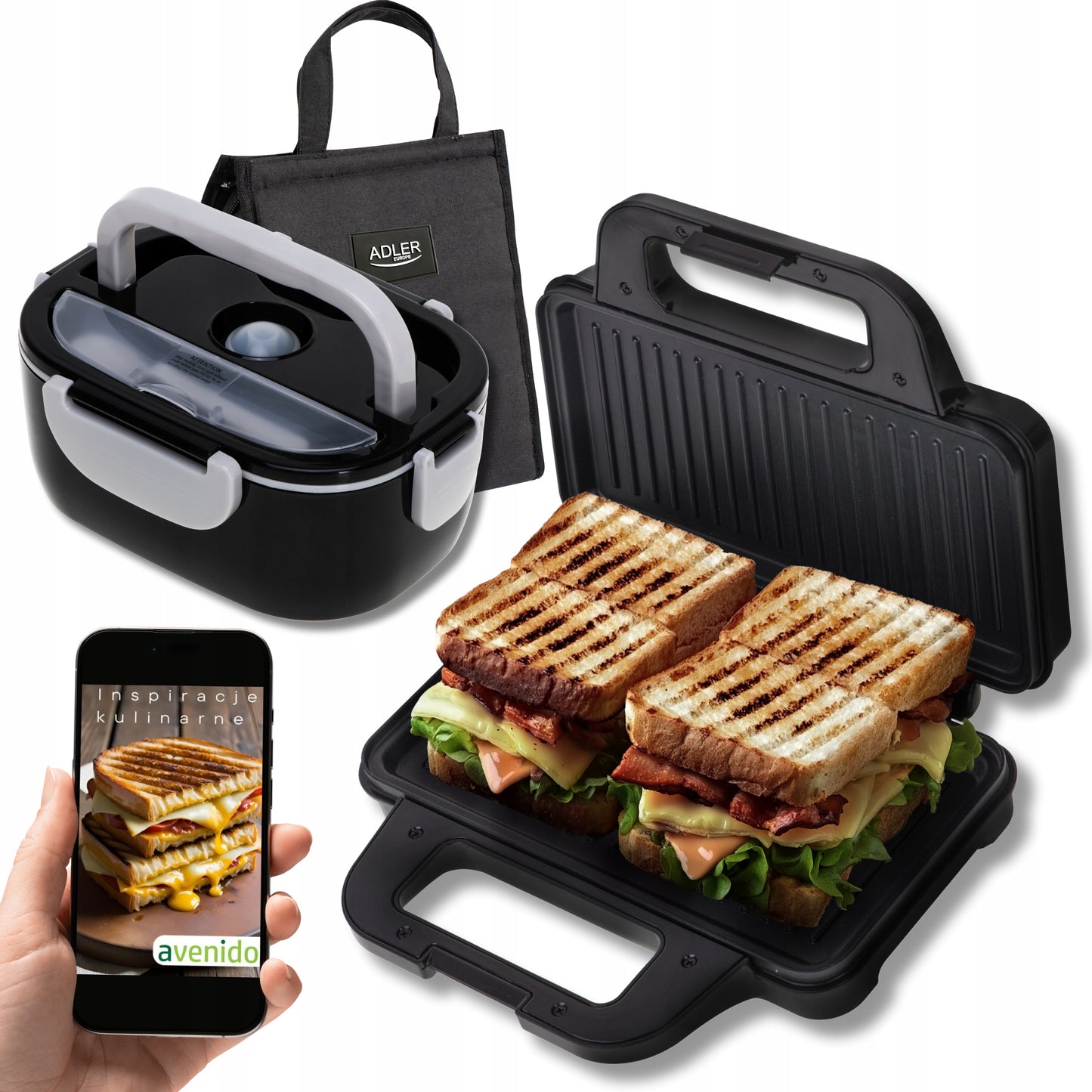 Sumuštinių keptuvas Panini Grill 1400W + Elektrinė pietų dėžutė