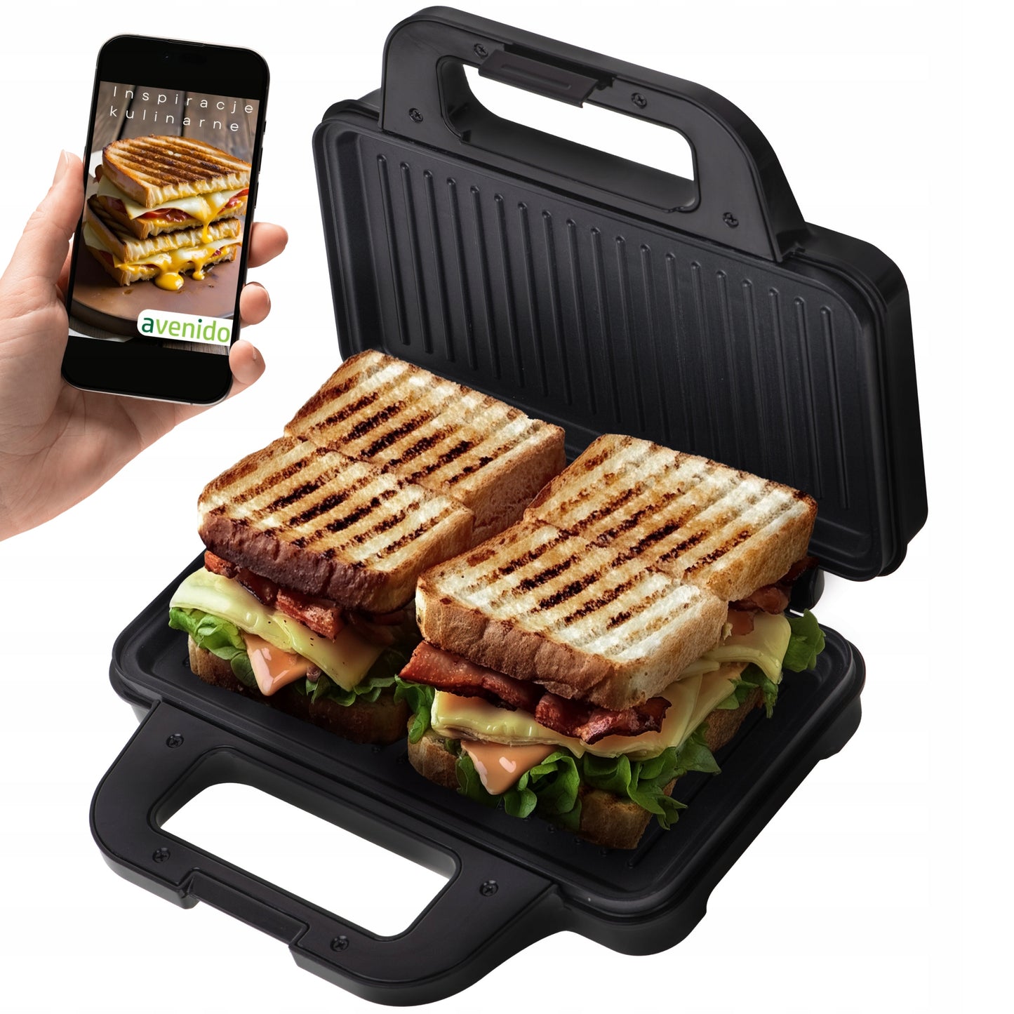 Elektrinis sumuštinių keptuvas Panini Grill, 1400W su nepridegančia danga