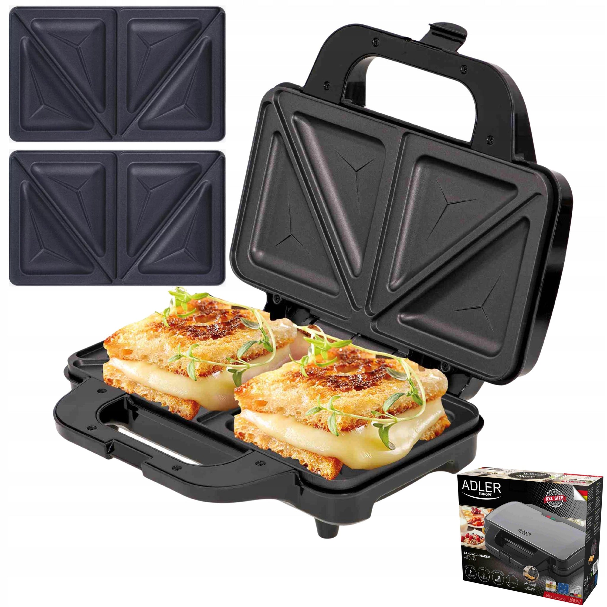 XXL sumuštinių keptuvas, skrudintuvas, trikampiai, 1300W