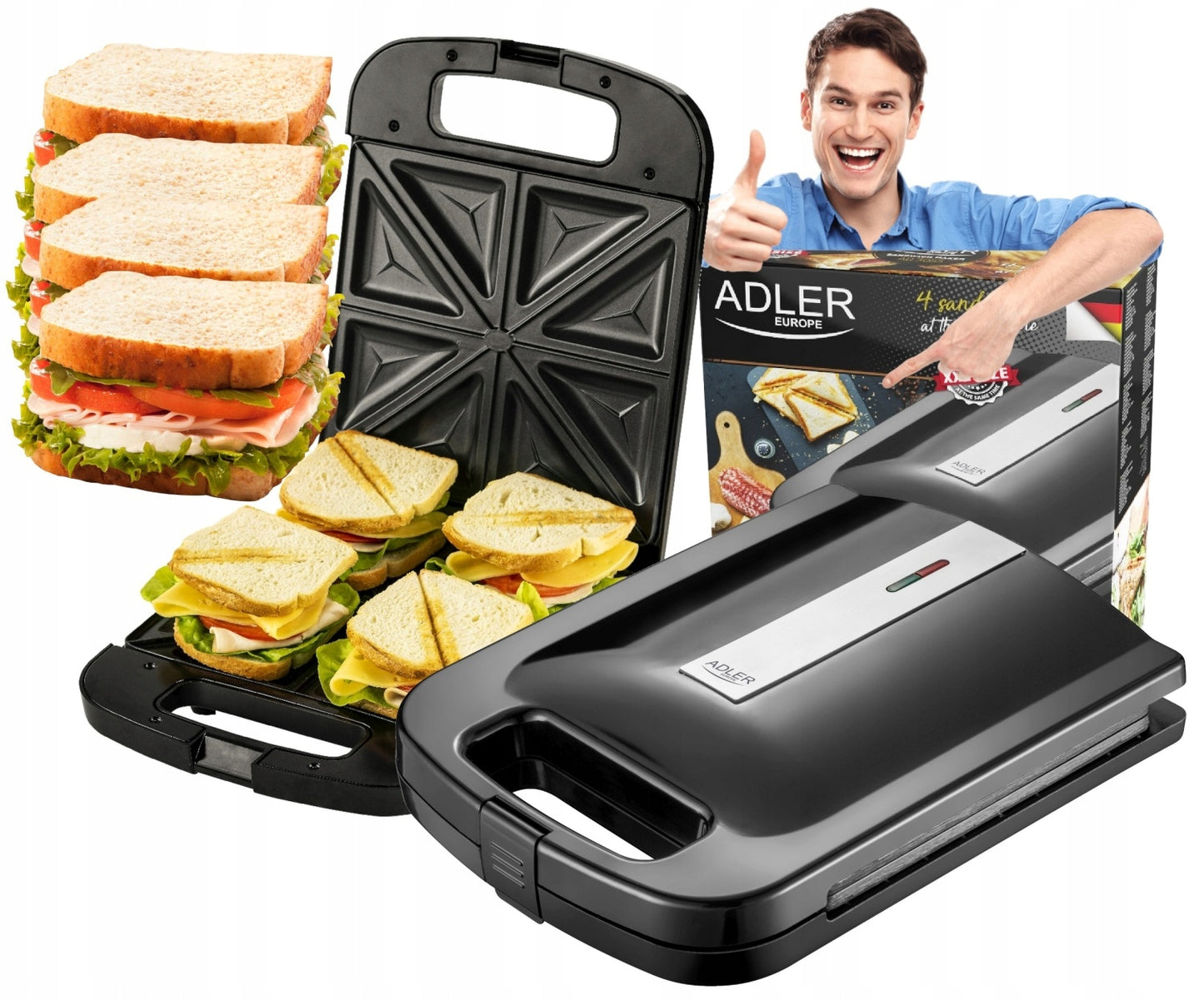 Sumuštinių keptuvas, skrudintuvas, sumuštiniams, trikampiai, 2000W, nepridegančia danga