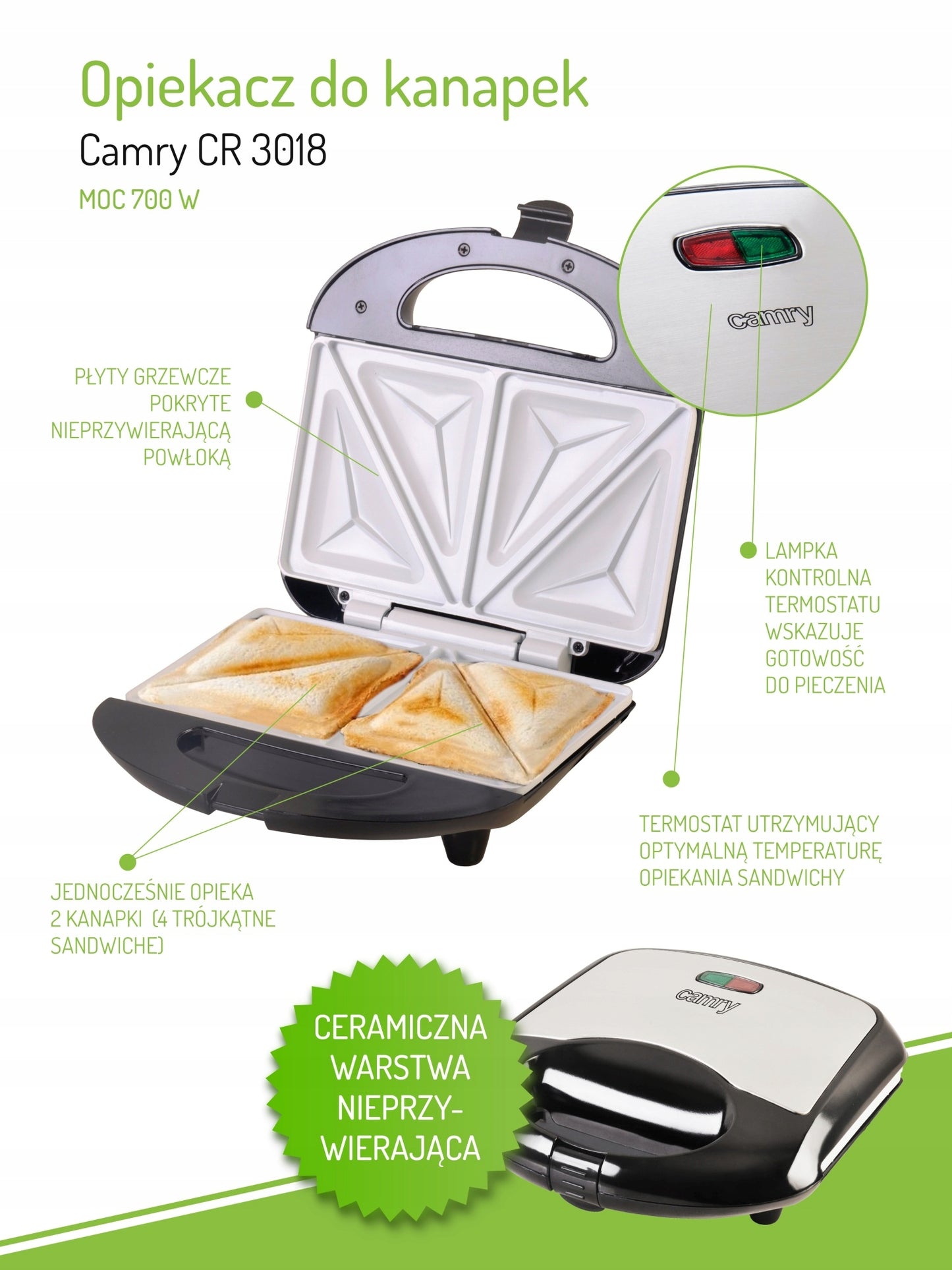 Sumuštinių keptuvė, skrudintuvas, trikampiai, 850W, neprilipusi danga