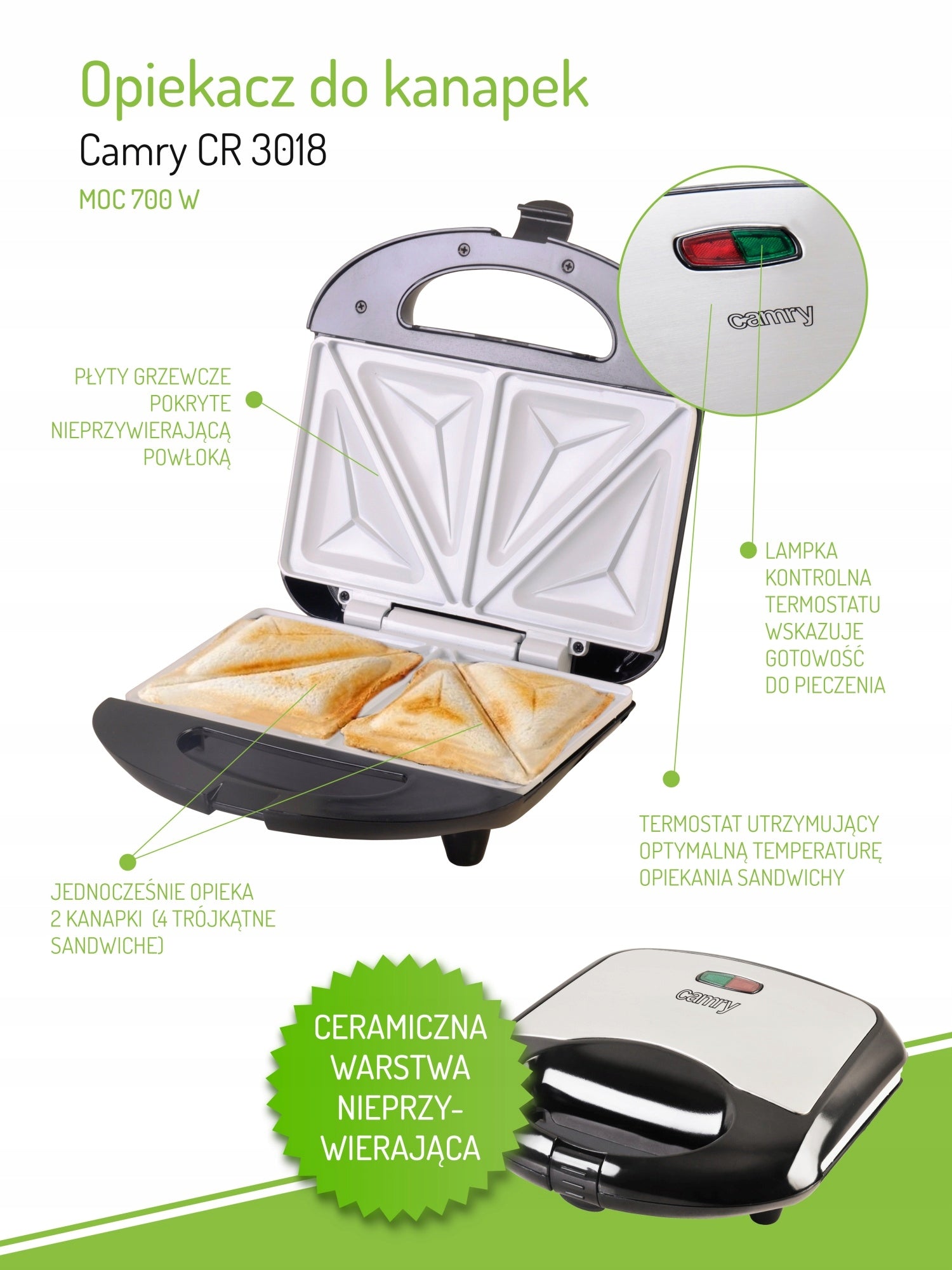 Sumuštinių keptuvė, skrudintuvas, trikampiai, 850W, neprilipusi danga