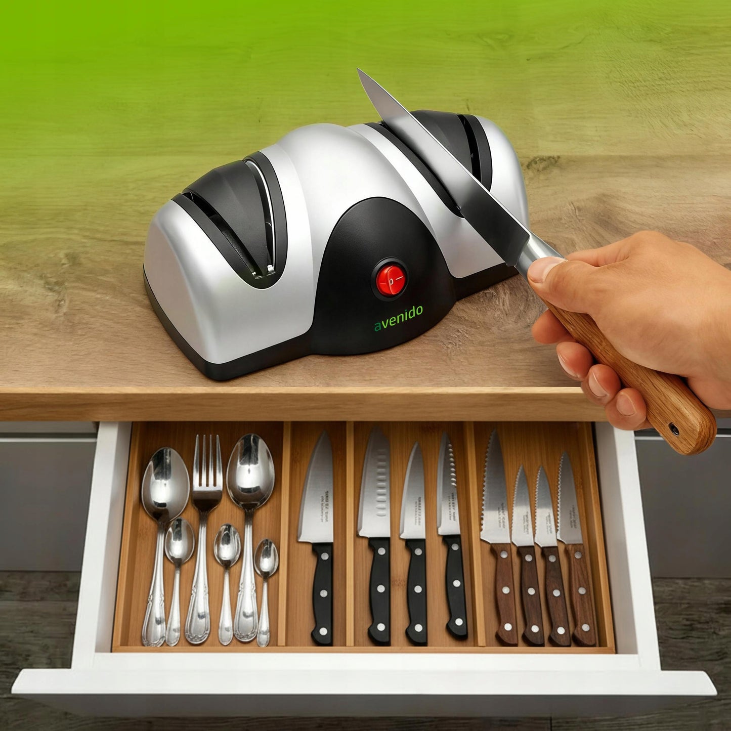 Elektrinis peilių galąstuvas namams ir sodui, 2 pakopų virtuvės reikmenys