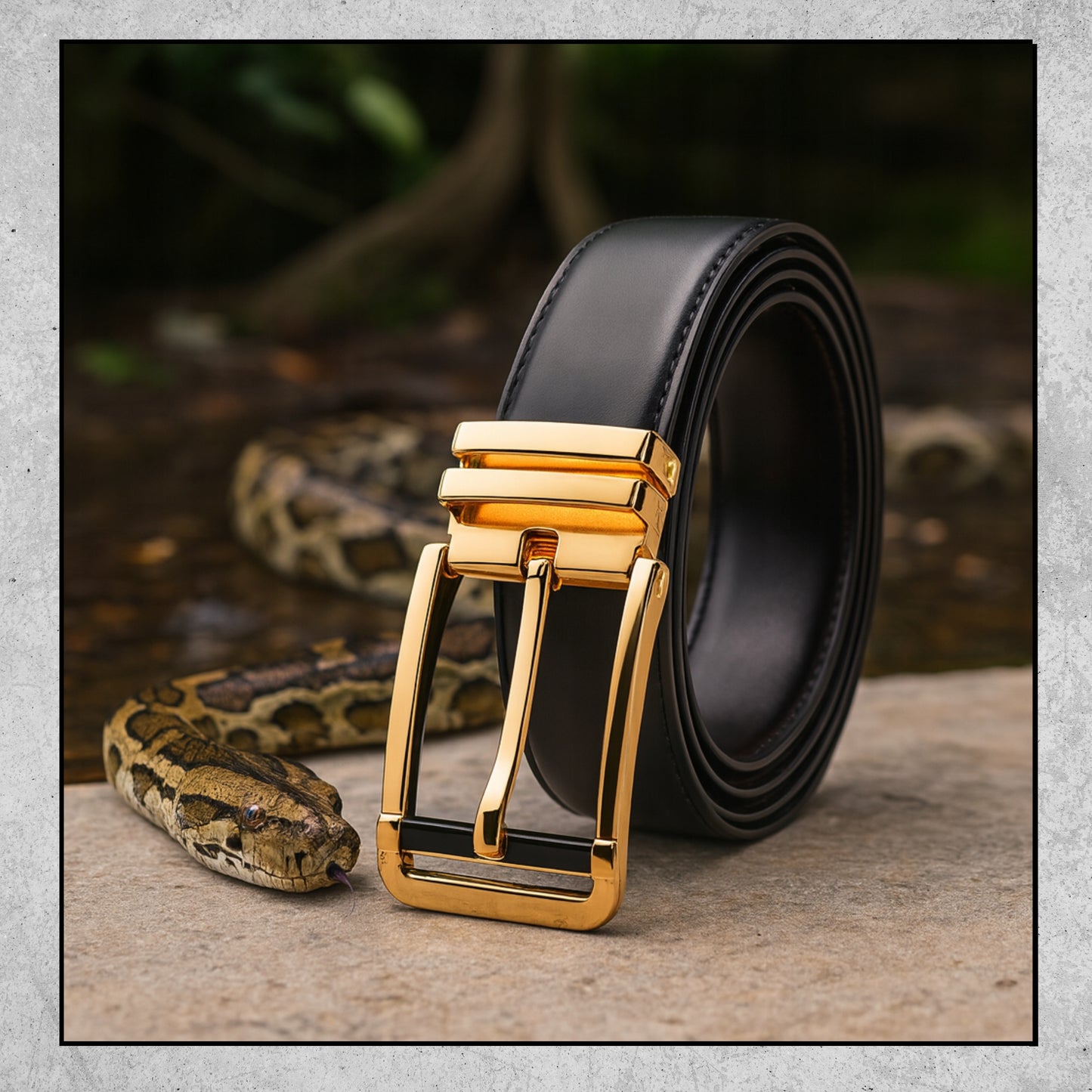 VYRIŠKAS DVIPUSIS ODINIS DIRŽAS JUODAI-RUDAS SU ELEGANTIŠKU AUKSO SAGTIMI