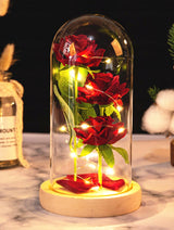 GRAŽI DIRBTINĖ AMŽINA ROŽĖ 3 RÓŽĖS STIKLINĖJE DĖŽUTĖJE, DOVANA DAILUGAI