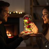 GRAŽI DIRBTINĖ AMŽINA ROŽĖ 3 RÓŽĖS STIKLINĖJE DĖŽUTĖJE, DOVANA DAILUGAI