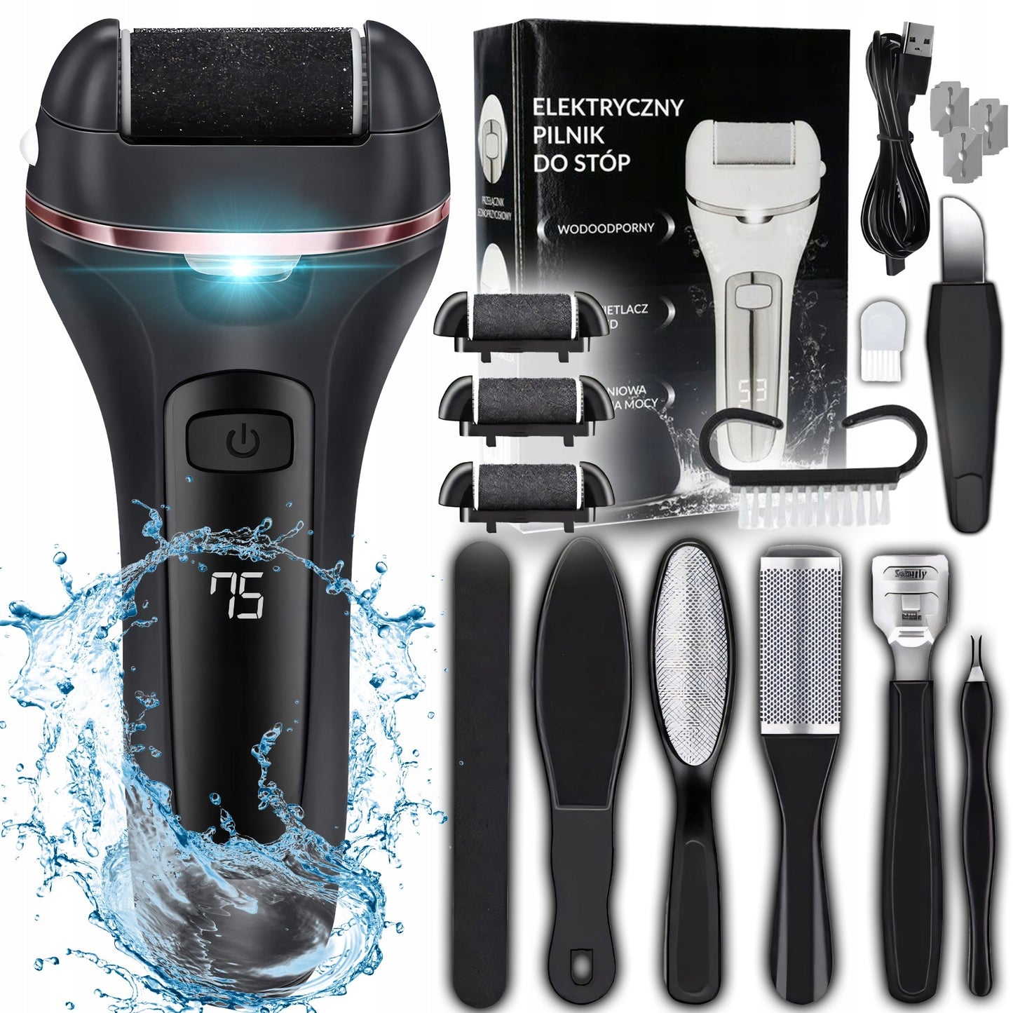 ELEKTRINIS NAGŲ DILDĖ KOJOMS, KULAMS, BEVIELĖ FREZA + PRIEDŲ RINKINYS