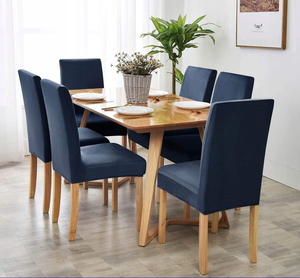 6 VNT. universalios, elastingos, kreminės spalvos kėdžių užvalkalai