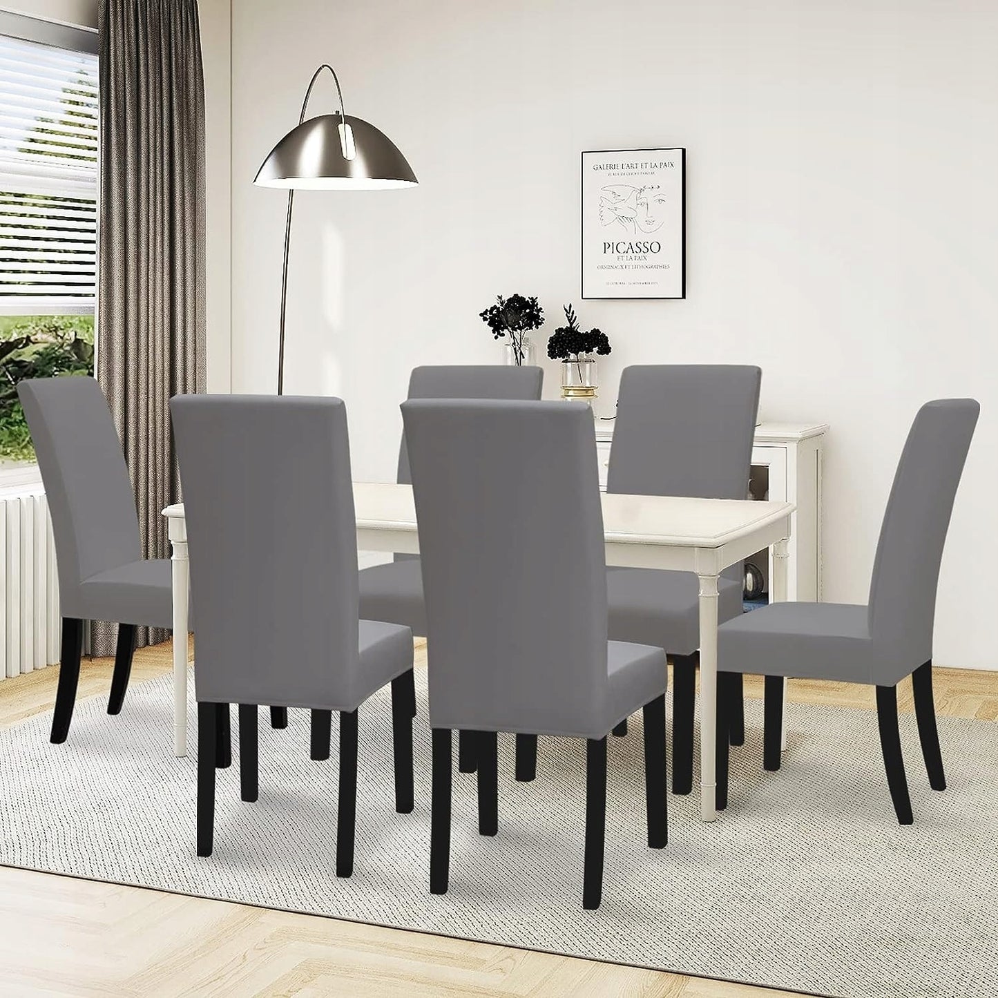 KĖDŽIŲ UŽDĖKALAI 6 VNT. Universalūs Elastingi Kėdžių Užvalkalai PILKI