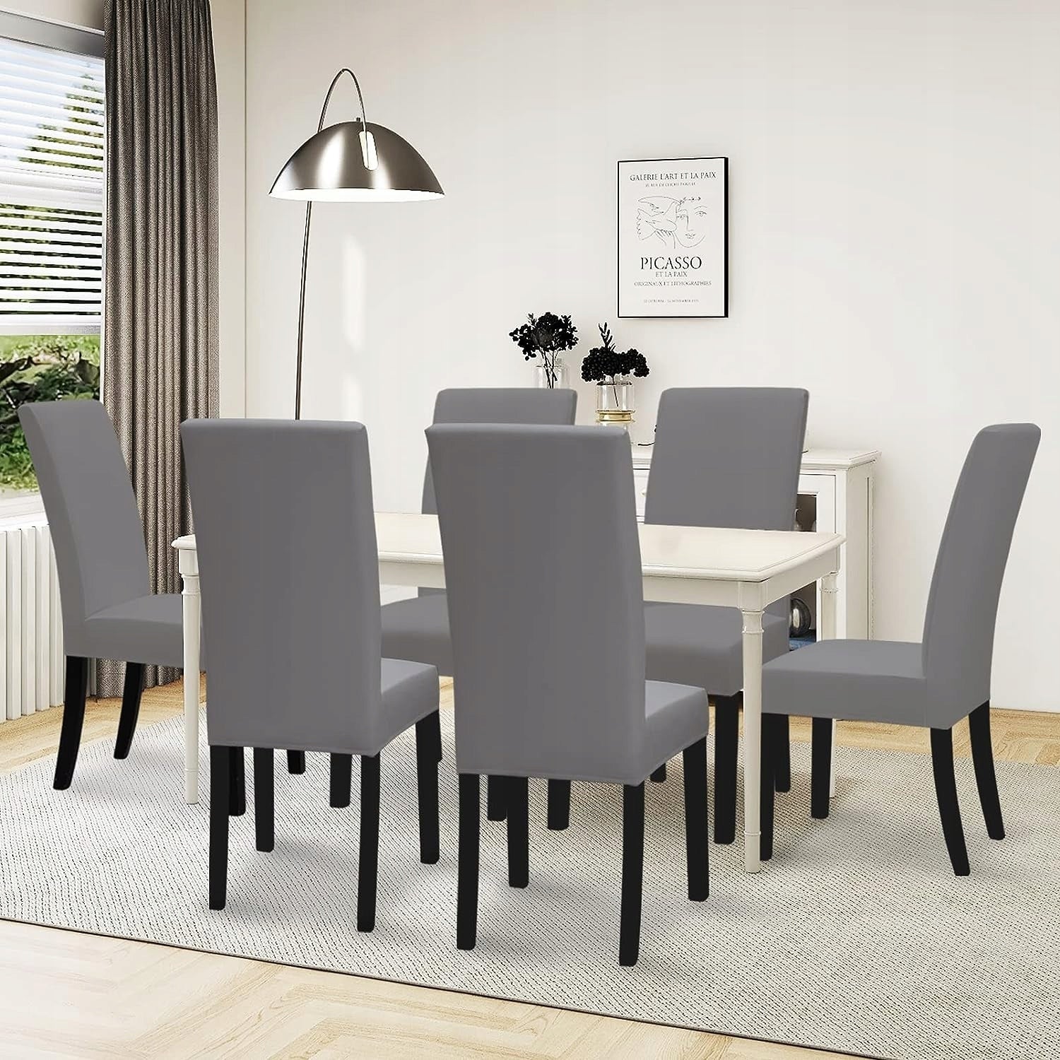 KĖDŽIŲ UŽDĖKALAI 6 VNT. Universalūs Elastingi Kėdžių Užvalkalai PILKI