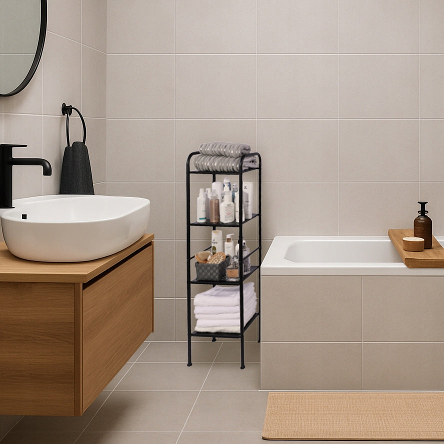 Vonios/virtuvės lentyna, pastatomas stovas, spintelė, juoda