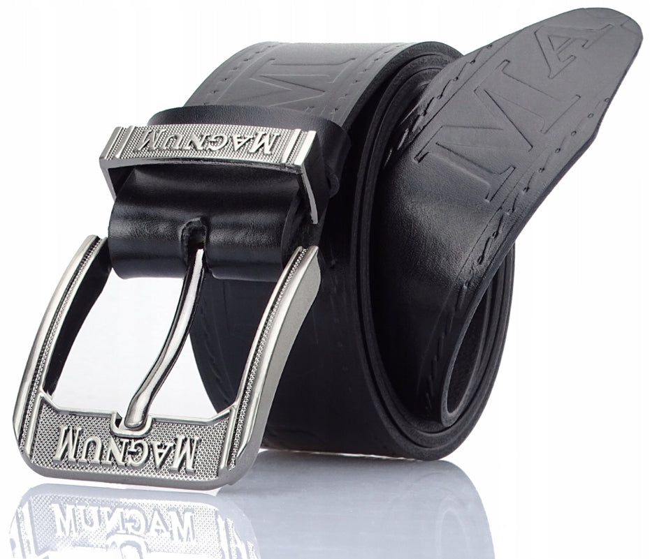 Vyriškas juodas odinis diržas kelnėms MAGNUM, 110 cm, natūrali oda