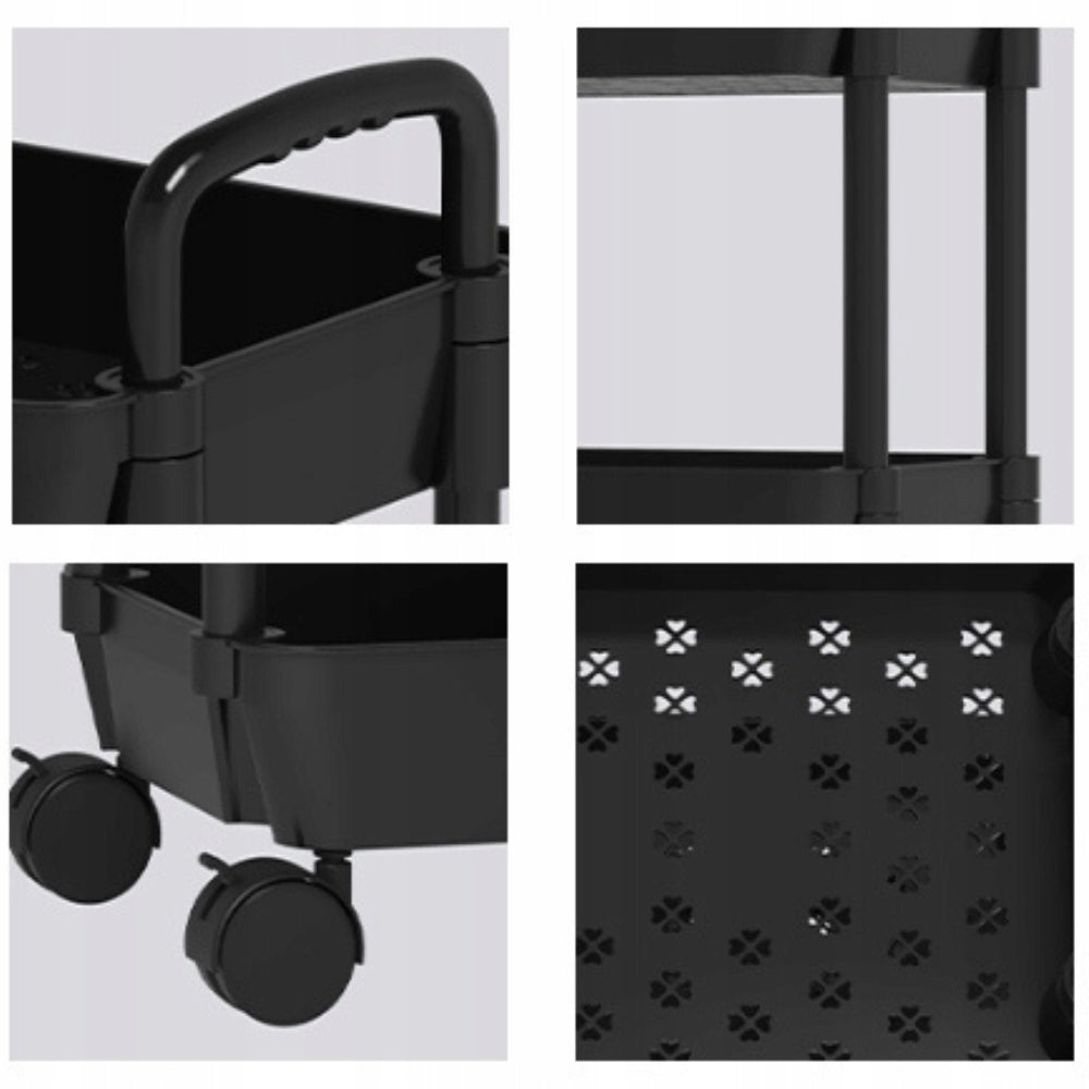 Plastikinė virtuvės/vonios lentynėlė ant ratukų, 4 lentynos, krepšeliai