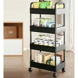 Plastikinė virtuvės/vonios lentynėlė ant ratukų, 4 lentynos, krepšeliai