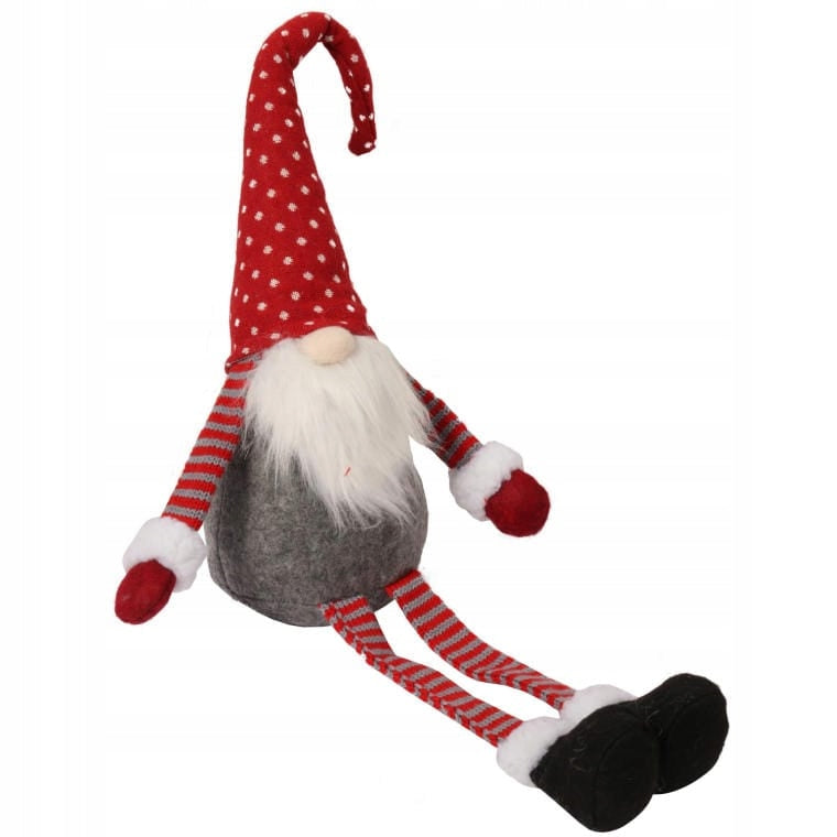 Pliušinis sėdintis nykštukas su svyrančiomis kojomis 70 CM Šventinė dekoracija papuošalas
