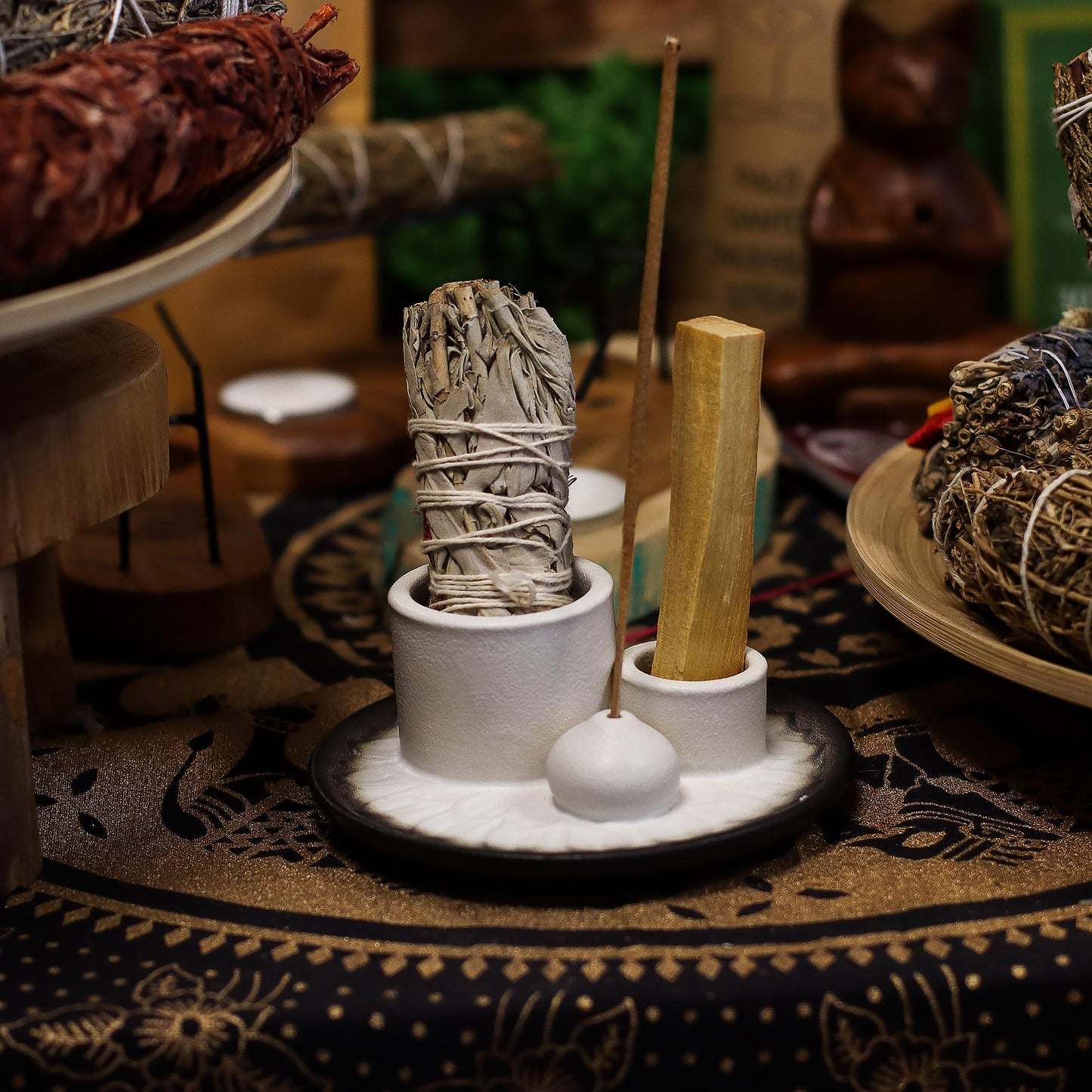 Palo Santo ir smilkalų ryšulio laikiklis – Mandala – Baltas ir juodas