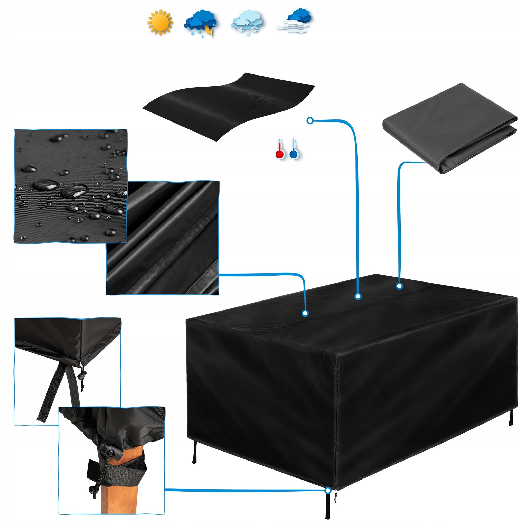 Vandeniui atsparus sodo baldų užvalkalas, tvirtas, 180x120cm, skirtas lauko stalams