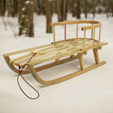 PREMIUM tradicinės medinės rogutės vaikams su atlošu ir virvele