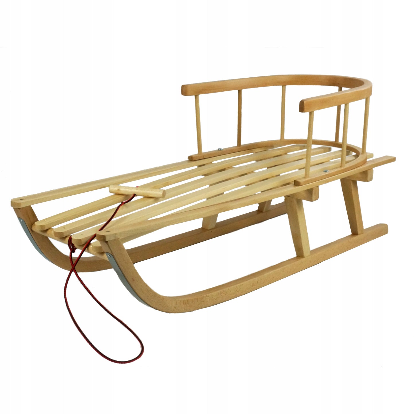 PREMIUM tradicinės medinės rogutės vaikams su atlošu ir virvele