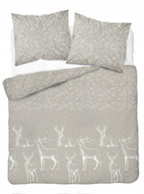 Kalėdinė satino patalynė 160x200 Bėgiai Smėlio spalvos