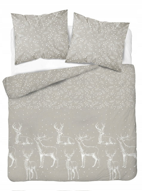 Kalėdinė satino patalynė 160x200 Bėgiai Smėlio spalvos